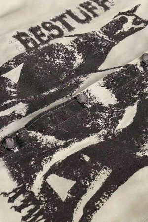 Concert Outfit American Retro Washed Graffiti Patchwork Jacket