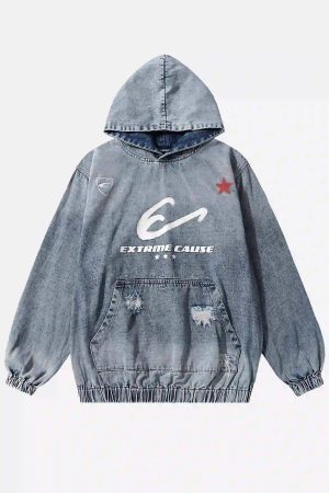 Concert Outfit American Street Gradient Denim Hoodie