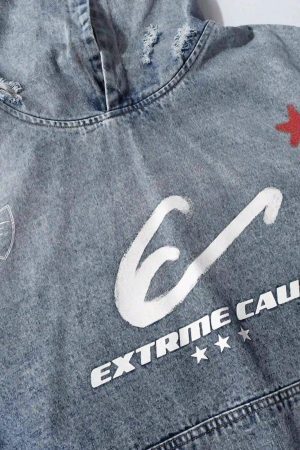 Concert Outfit American Street Gradient Denim Hoodie