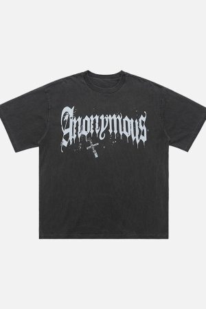 Concert Outfit American Street Heavy Washed Distressed Gothic Cross T-Shirt