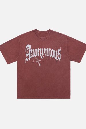 Concert Outfit American Street Heavy Washed Distressed Gothic Cross T-Shirt