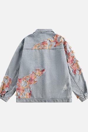 Concert Outfit American Street Style Lace Patchwork Denim Jacket