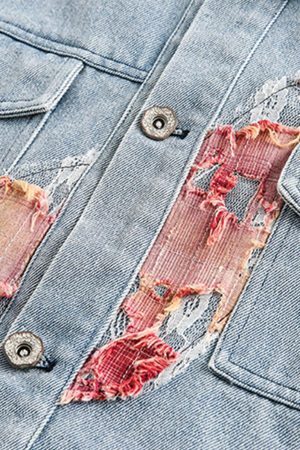 Concert Outfit American Street Style Lace Patchwork Denim Jacket