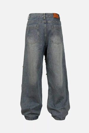 Concert Outfit American Street Style Washed Distressed Jeans