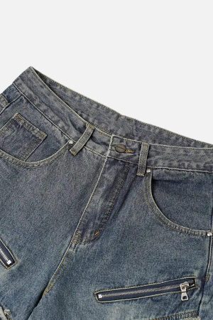 Concert Outfit American Street Style Washed Distressed Jeans