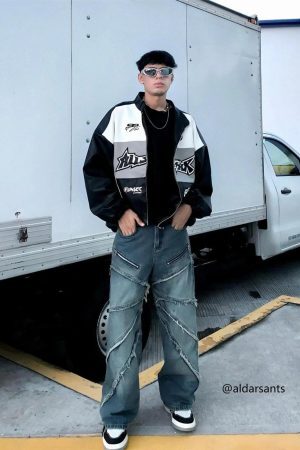 Concert Outfit American Street Style Washed Distressed Jeans