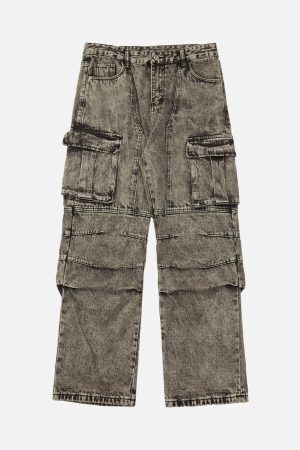 Concert Outfit American Street Style Washed Distressed Work Jeans