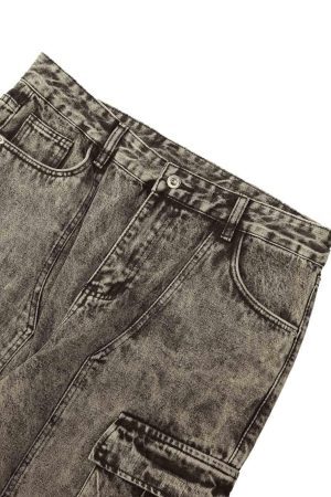 Concert Outfit American Street Style Washed Distressed Work Jeans