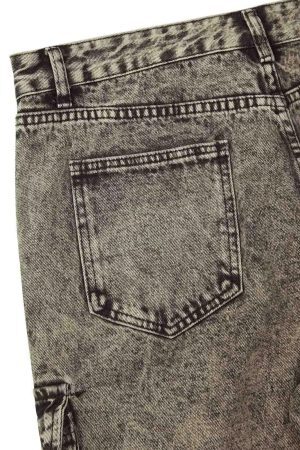 Concert Outfit American Street Style Washed Distressed Work Jeans