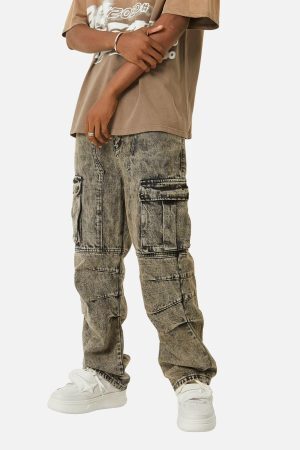 Concert Outfit American Street Style Washed Distressed Work Jeans