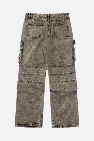 Concert Outfit American Street Style Washed Distressed Work Jeans