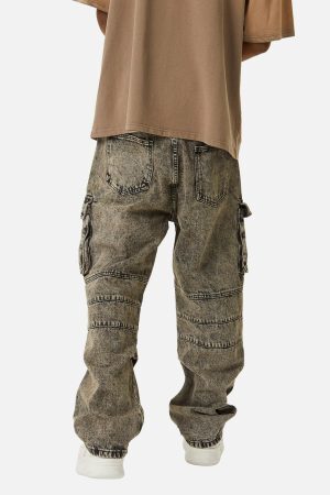 Concert Outfit American Street Style Washed Distressed Work Jeans