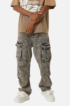 Concert Outfit American Street Style Washed Distressed Work Jeans