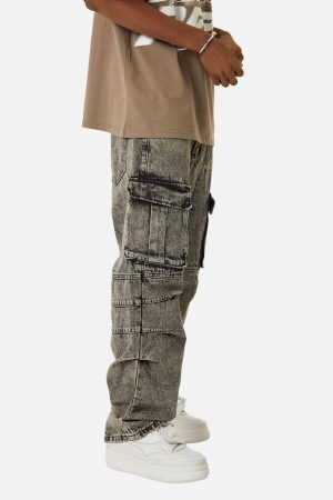 Concert Outfit American Street Style Washed Distressed Work Jeans