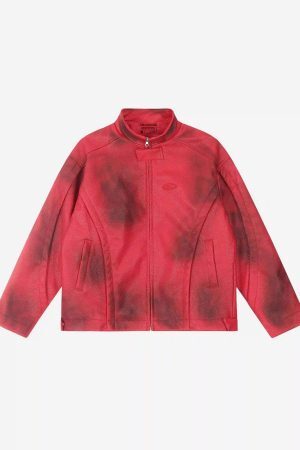 Concert Outfit American Style 3D Embroidery Spray Color Motorcycle Jacket