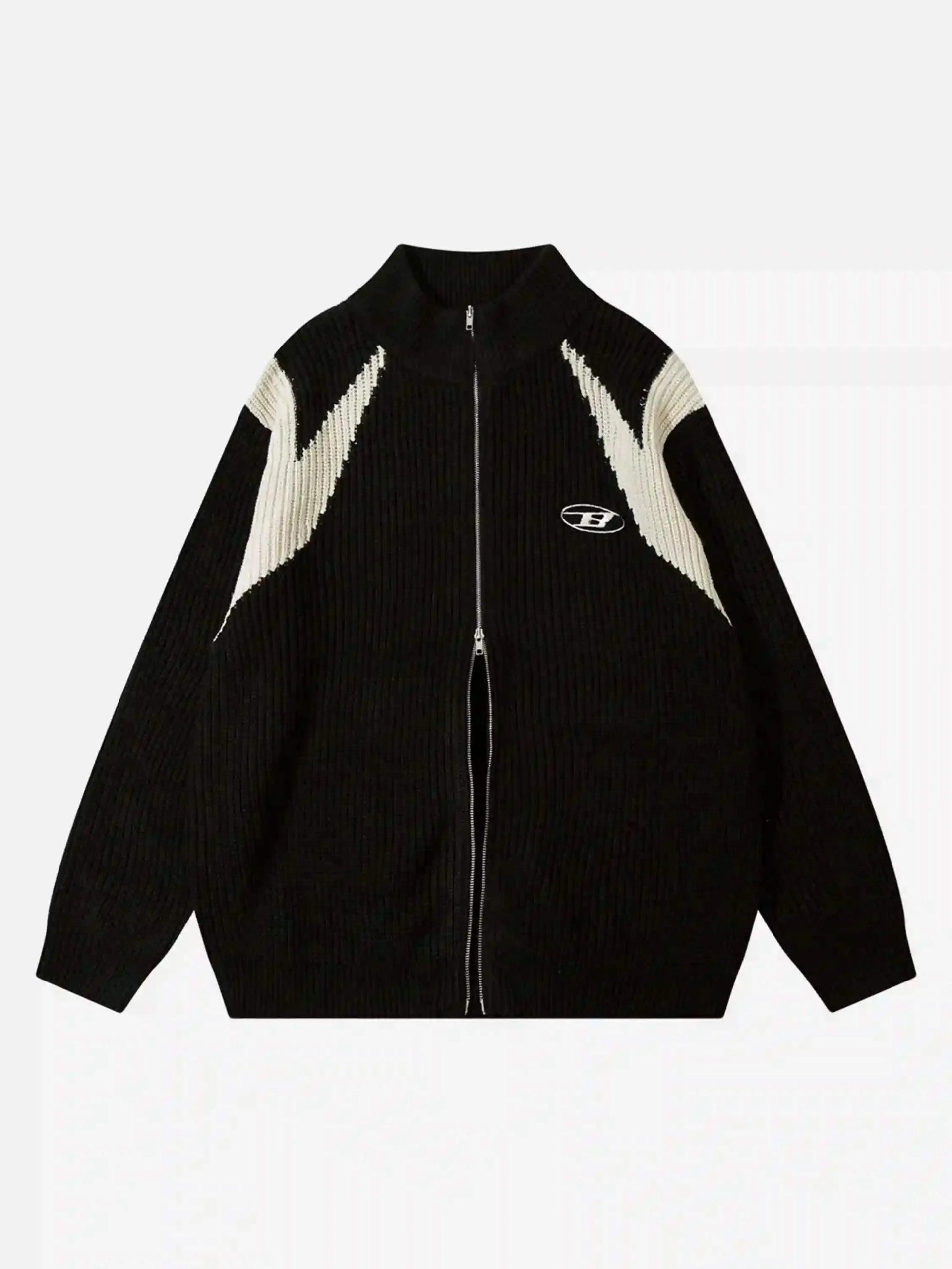 Concert Outfit American Style Color Blocking Zipper Cardigan Concert Outfit American Style Color Blocking Zipper Cardigan