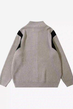 Concert Outfit American Style Color Blocking Zipper Cardigan