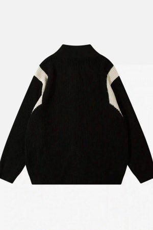 Concert Outfit American Style Color Blocking Zipper Cardigan