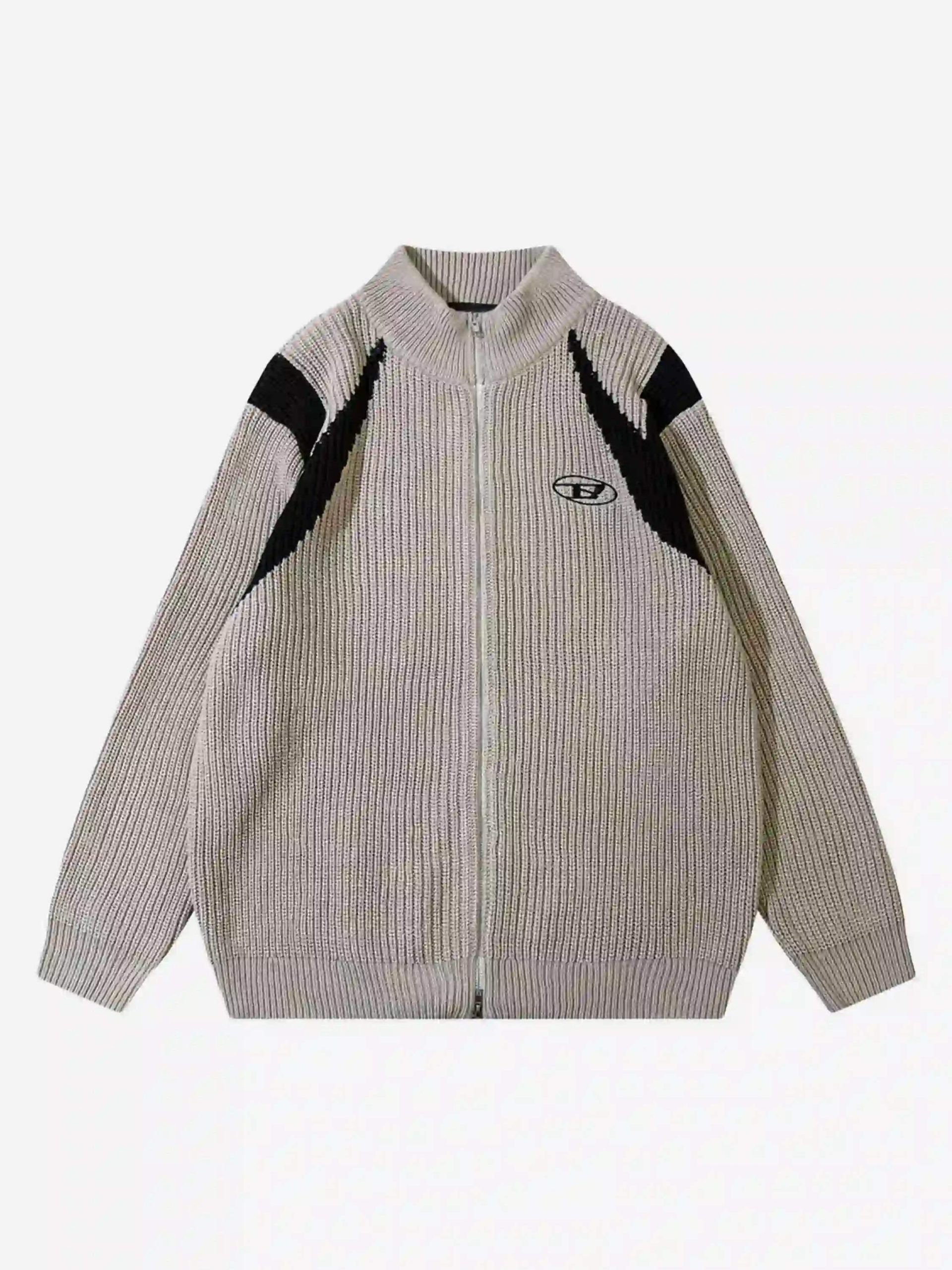 Concert Outfit American Style Color Blocking Zipper Cardigan Concert Outfit American Style Color Blocking Zipper Cardigan