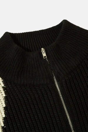 Concert Outfit American Style Color Blocking Zipper Cardigan