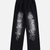 Concert Outfit American Style Spray Painted Letters Washed Casual Sweatpants