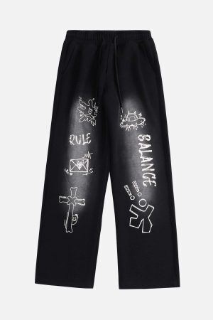 Concert Outfit American Style Spray Painted Letters Washed Casual Sweatpants