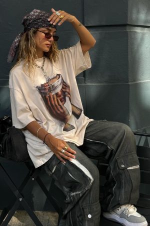 Concert Outfit American Tide Loose Print Round Neck T-Shirt