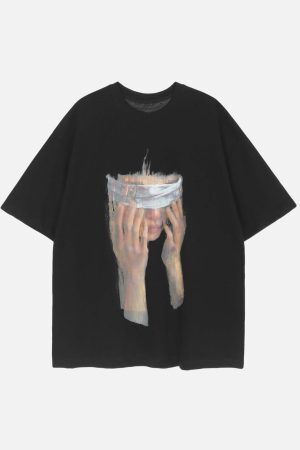 Concert Outfit American Tide Loose Print Round Neck T-Shirt