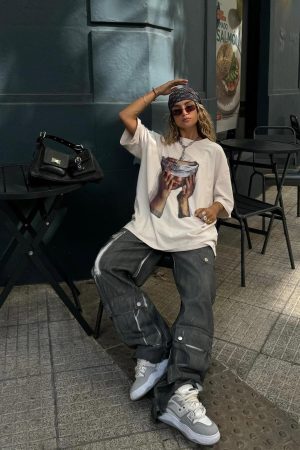 Concert Outfit American Tide Loose Print Round Neck T-Shirt