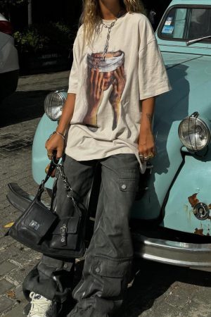 Concert Outfit American Tide Loose Print Round Neck T-Shirt