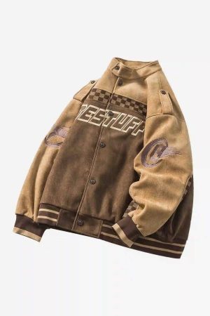 Concert Outfit American Vintage Checkerboard Patchwork Jacket