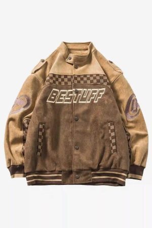 Concert Outfit American Vintage Checkerboard Patchwork Jacket