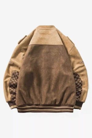 Concert Outfit American Vintage Checkerboard Patchwork Jacket