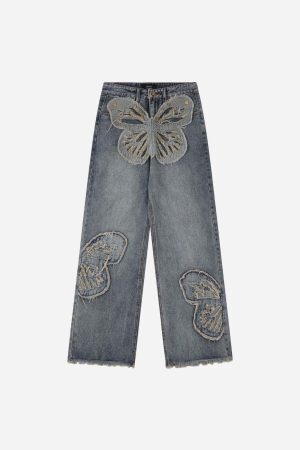 Concert Outfit Appliqued Butterfly Embroidered Jeans