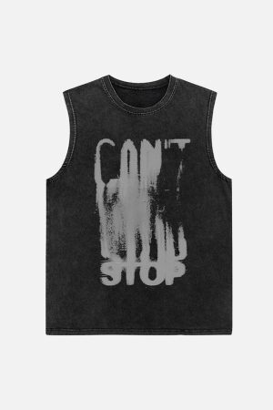 Concert Outfit Art Letter Washed Distressed Vest