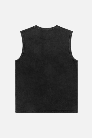 Concert Outfit Art Letter Washed Distressed Vest