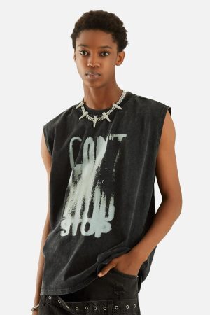 Concert Outfit Art Letter Washed Distressed Vest