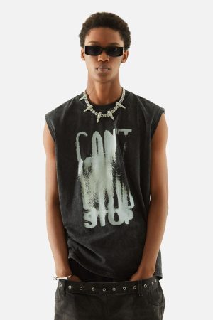 Concert Outfit Art Letter Washed Distressed Vest
