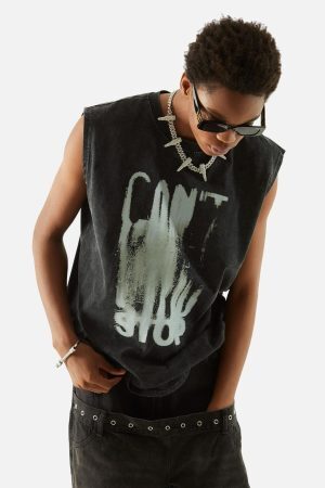 Concert Outfit Art Letter Washed Distressed Vest