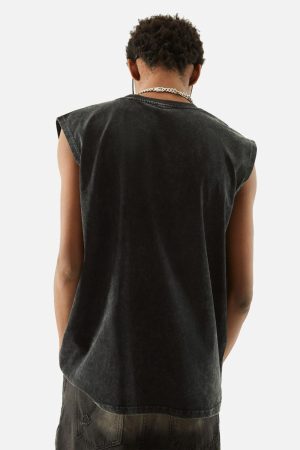 Concert Outfit Art Letter Washed Distressed Vest