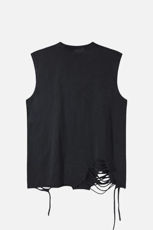Concert Outfit Asymmetric Distressed Graffiti Chain Vest