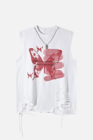 Concert Outfit Asymmetric Distressed Graffiti Chain Vest