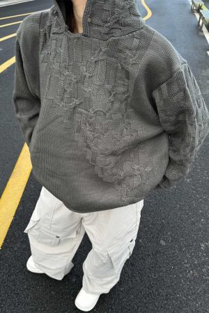 Concert Outfit Asymmetric Irregular Knitted Sweater Hoodie