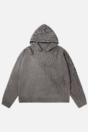 Concert Outfit Asymmetric Irregular Knitted Sweater Hoodie