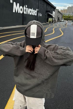 Concert Outfit Asymmetric Irregular Knitted Sweater Hoodie