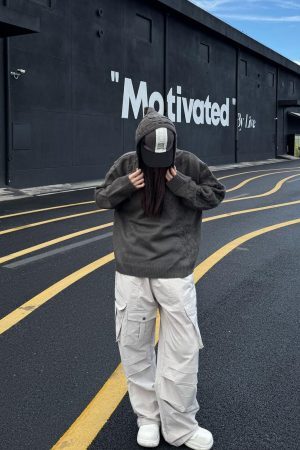 Concert Outfit Asymmetric Irregular Knitted Sweater Hoodie