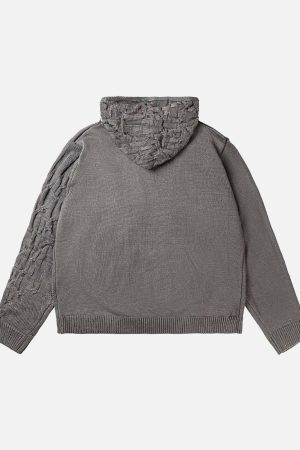 Concert Outfit Asymmetric Irregular Knitted Sweater Hoodie