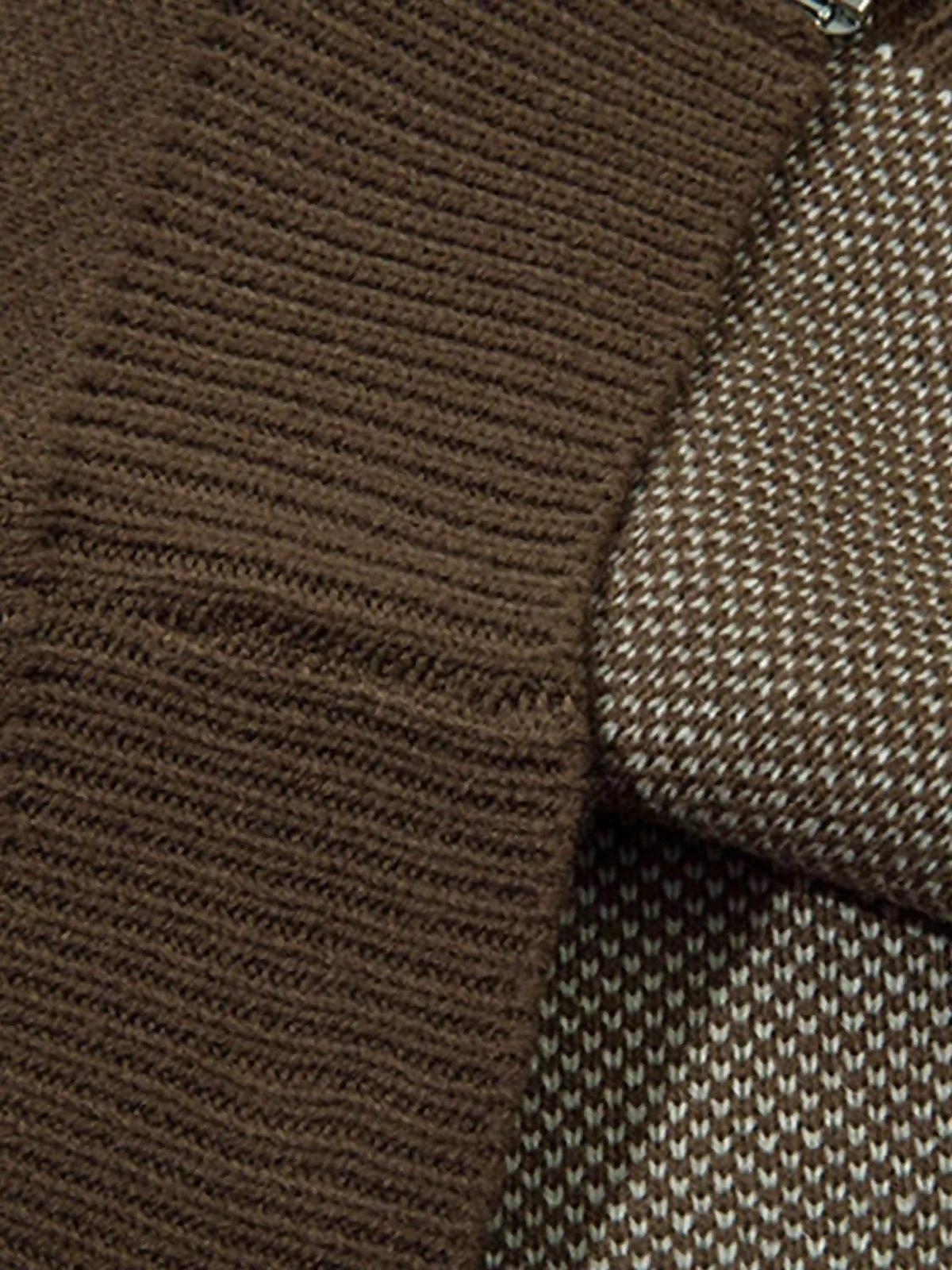 Concert Outfit Asymmetric Jacquard Stitching With Two-Way Zipper Sweater Concert Outfit Asymmetric Jacquard Stitching With Two-Way Zipper Sweater