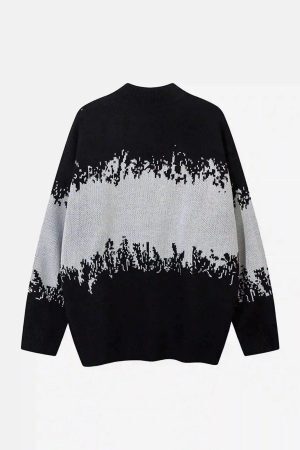 Concert Outfit Asymmetric Jacquard Stitching With Two-Way Zipper Sweater