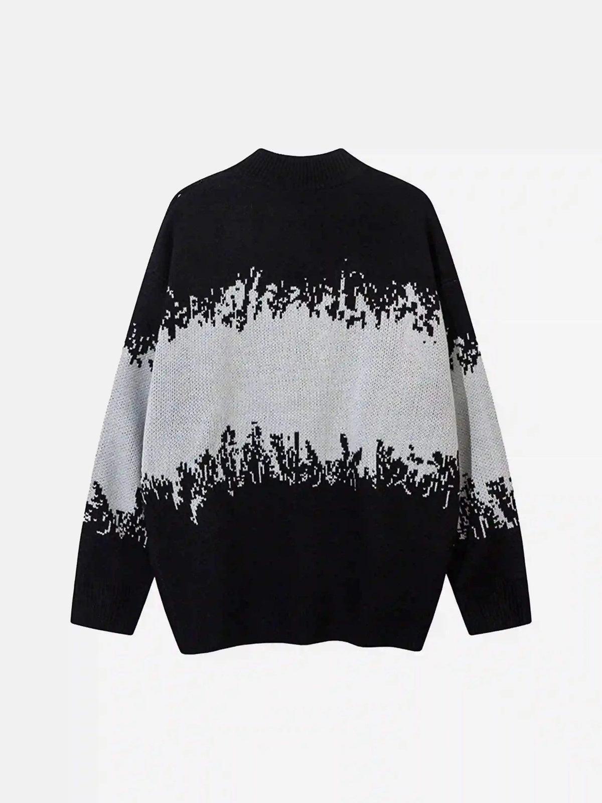 Concert Outfit Asymmetric Jacquard Stitching With Two-Way Zipper Sweater Concert Outfit Asymmetric Jacquard Stitching With Two-Way Zipper Sweater